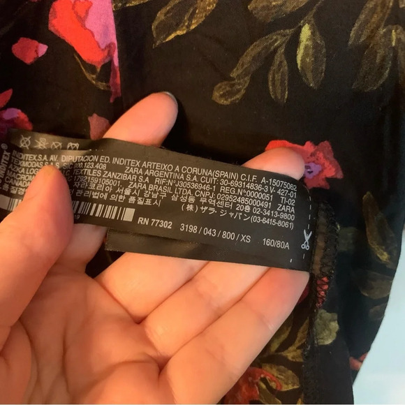 Zara Floral Black Maxi Dress Button Front 3/4 Sleeve XS - Picture 5 of 12